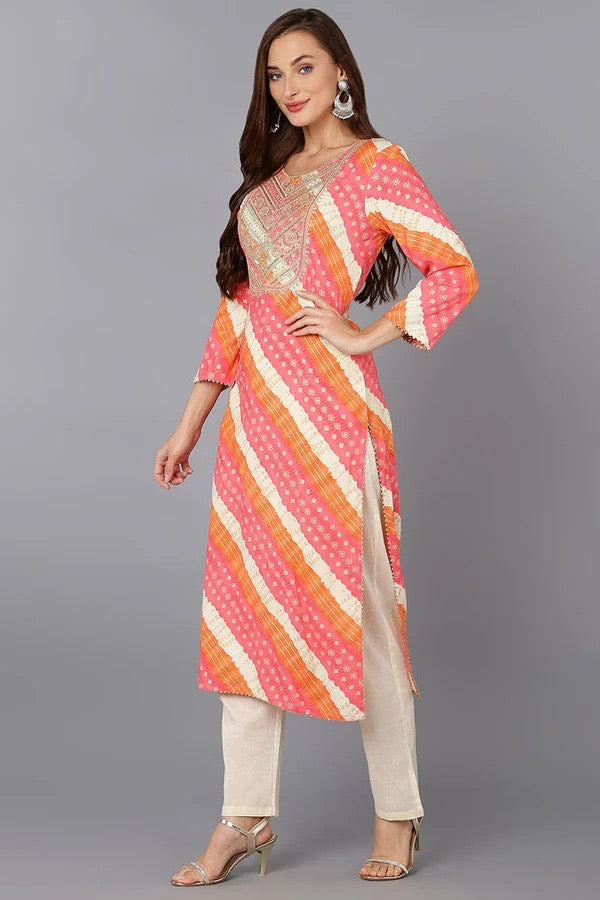 Multi Color Leheriya Kurta/ Festive Wear/Party Wear Kurti
