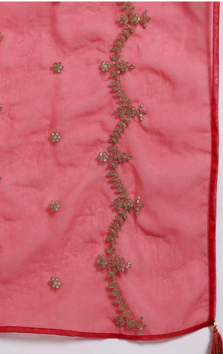 Maroon Silk Blend Embroidered Palazzo Kurta Set