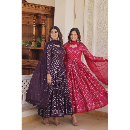 Embroidered Gown with Sequins Dupatta – Premium Festive Collection