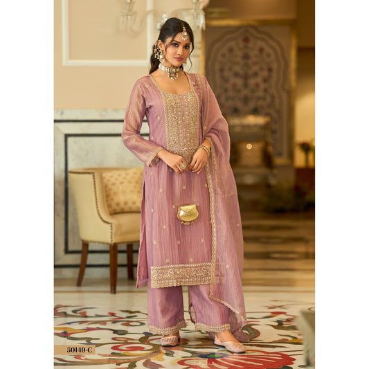 Mauve Embroidered Palazzo Set with Dupatta