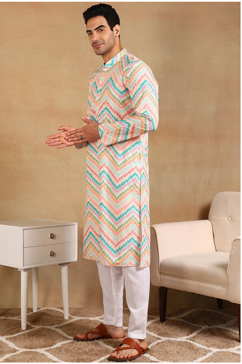 Embroidered Straight Kurta For Men