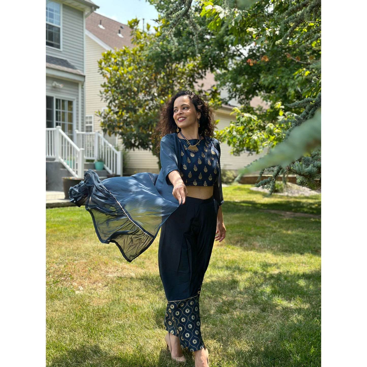 Versatile Crop Top with Palazzo Pants and Jacket Set for Women