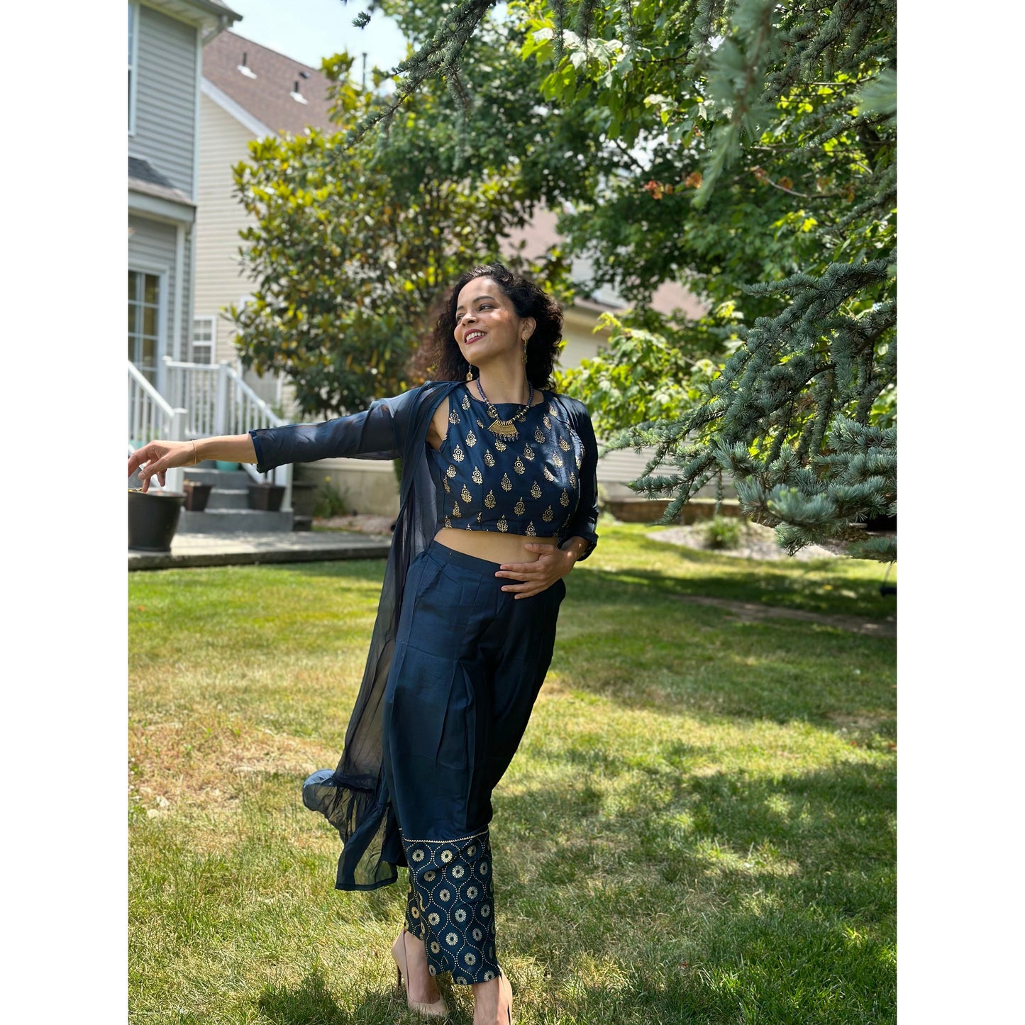 Versatile Crop Top with Palazzo Pants and Jacket Set for Women