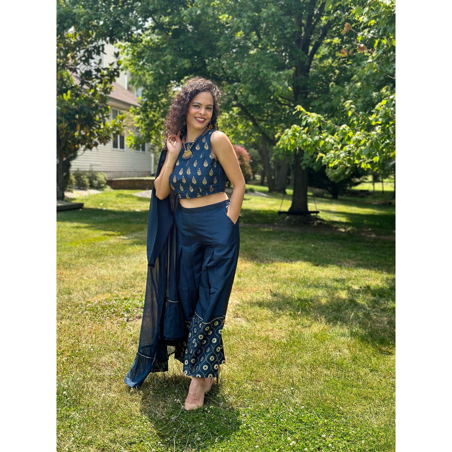 Versatile Crop Top with Palazzo Pants and Jacket Set for Women