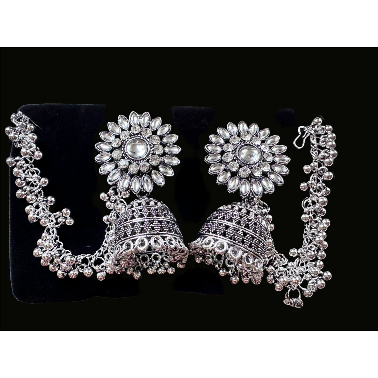 Jhumka Earrings with Long Chain Tasel