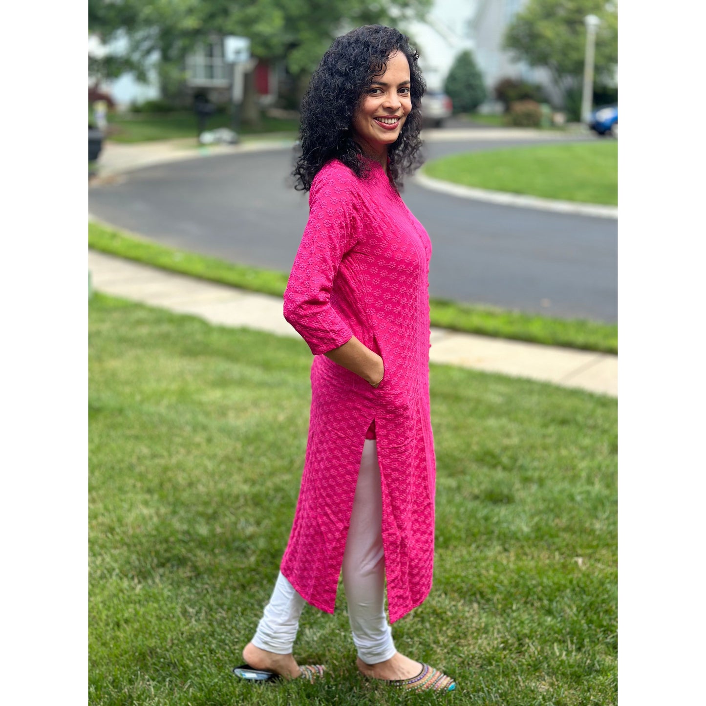 Lakhnavi Chikankari Kurta /Kurti Dark Pink
