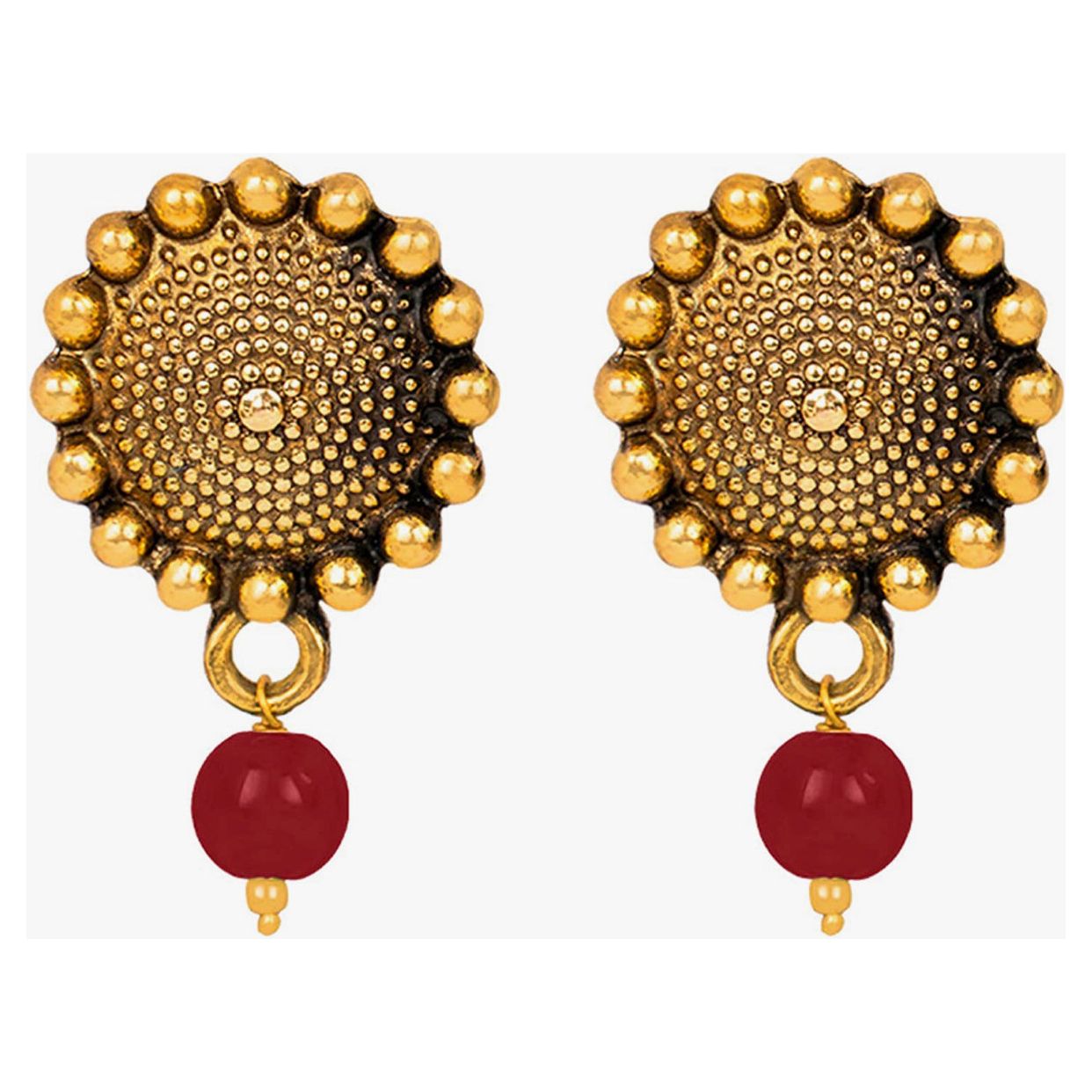 Gold Plated Beaded Necklace Set with Adjustable Thread Closure and Earrings