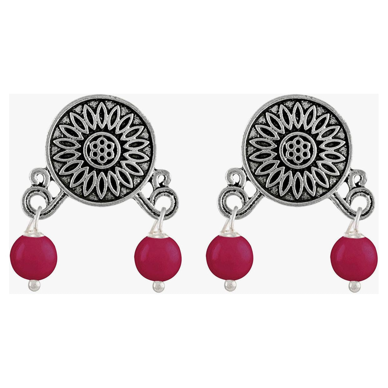 Silver Plated Ganesha Pendant and Stone Bead Necklace Set For Women