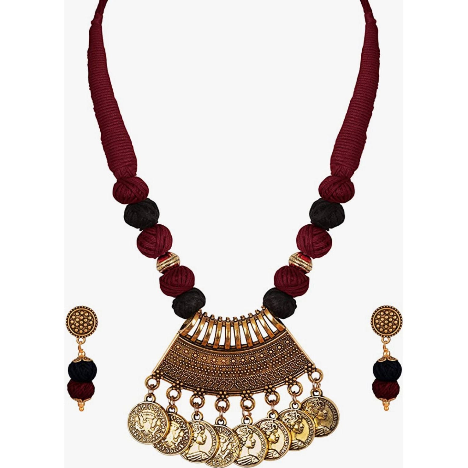 Tribal Pendant with Oxidized Beads Choker Necklace Set – thekurtalady