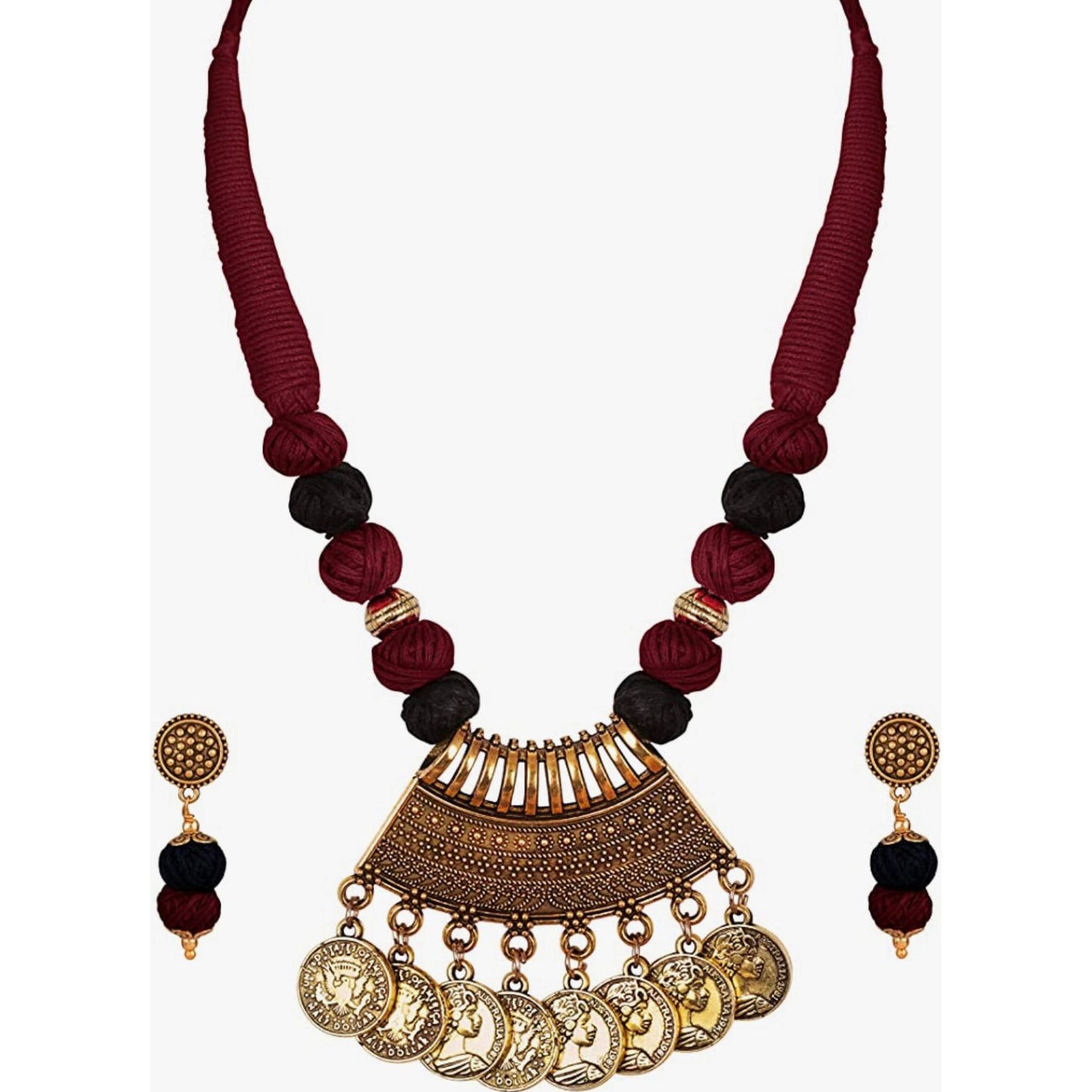 Tribal Pendant with Oxidized Beads Choker Necklace Set
