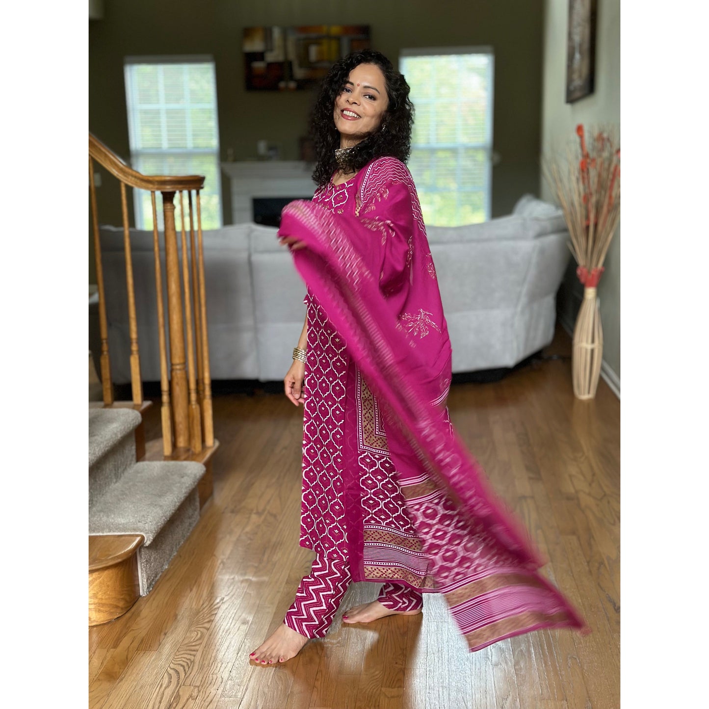 Pink and Gold Festive Wear Kurta Set