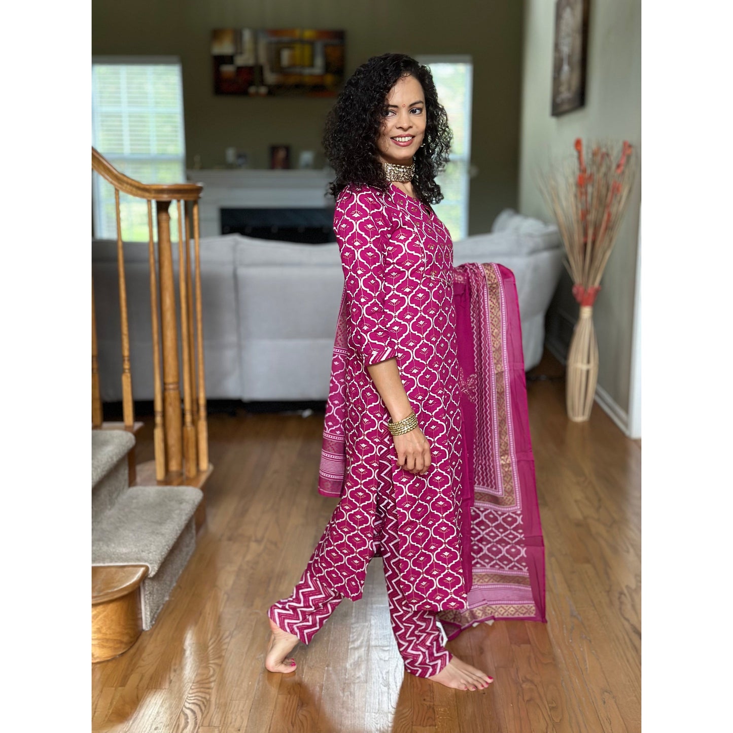 Pink and Gold Festive Wear Kurta Set