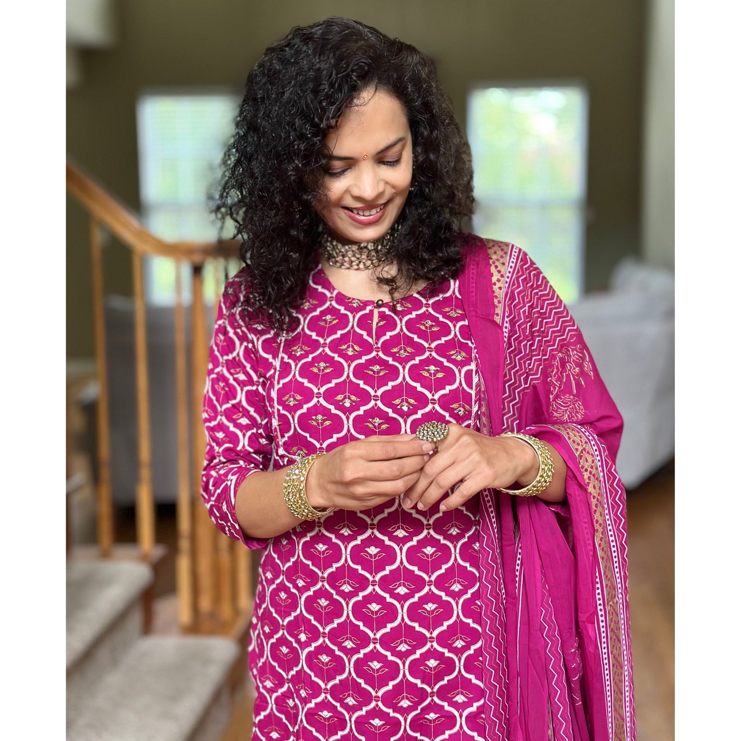 Pink and Gold Festive Wear Kurta Set