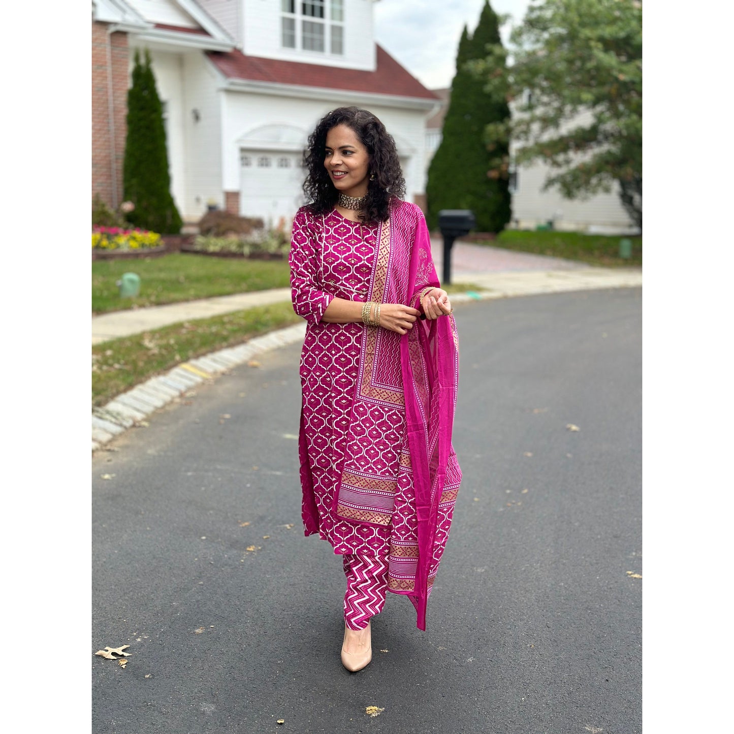 Pink and Gold Festive Wear Kurta Set