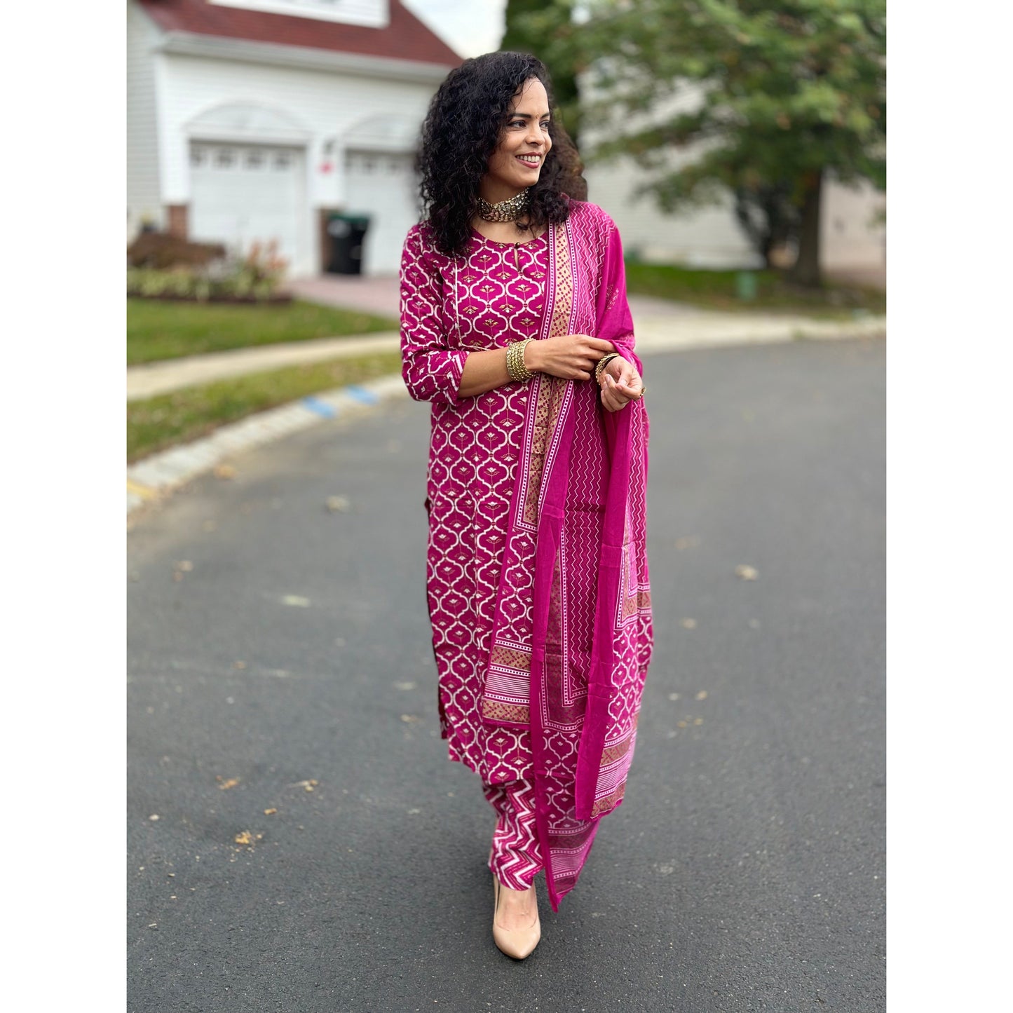 Pink and Gold Festive Wear Kurta Set