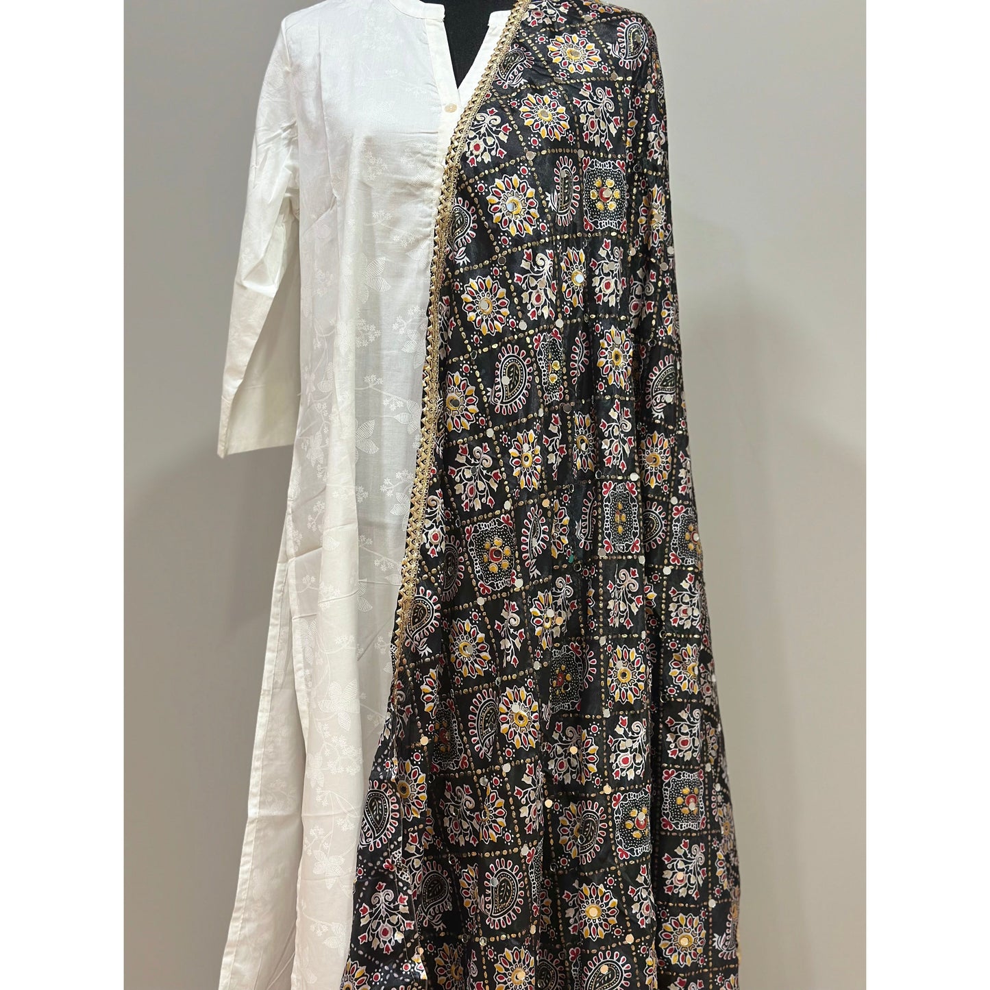 Foil Print Black Mirror Dupatta