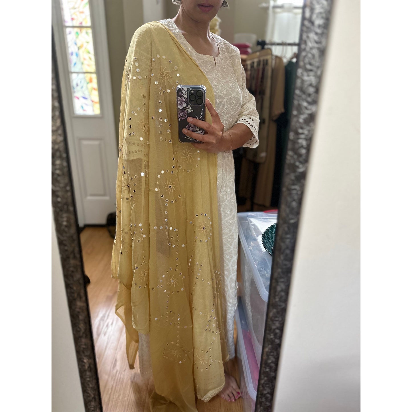 Gold Dupatta with Mirror Details