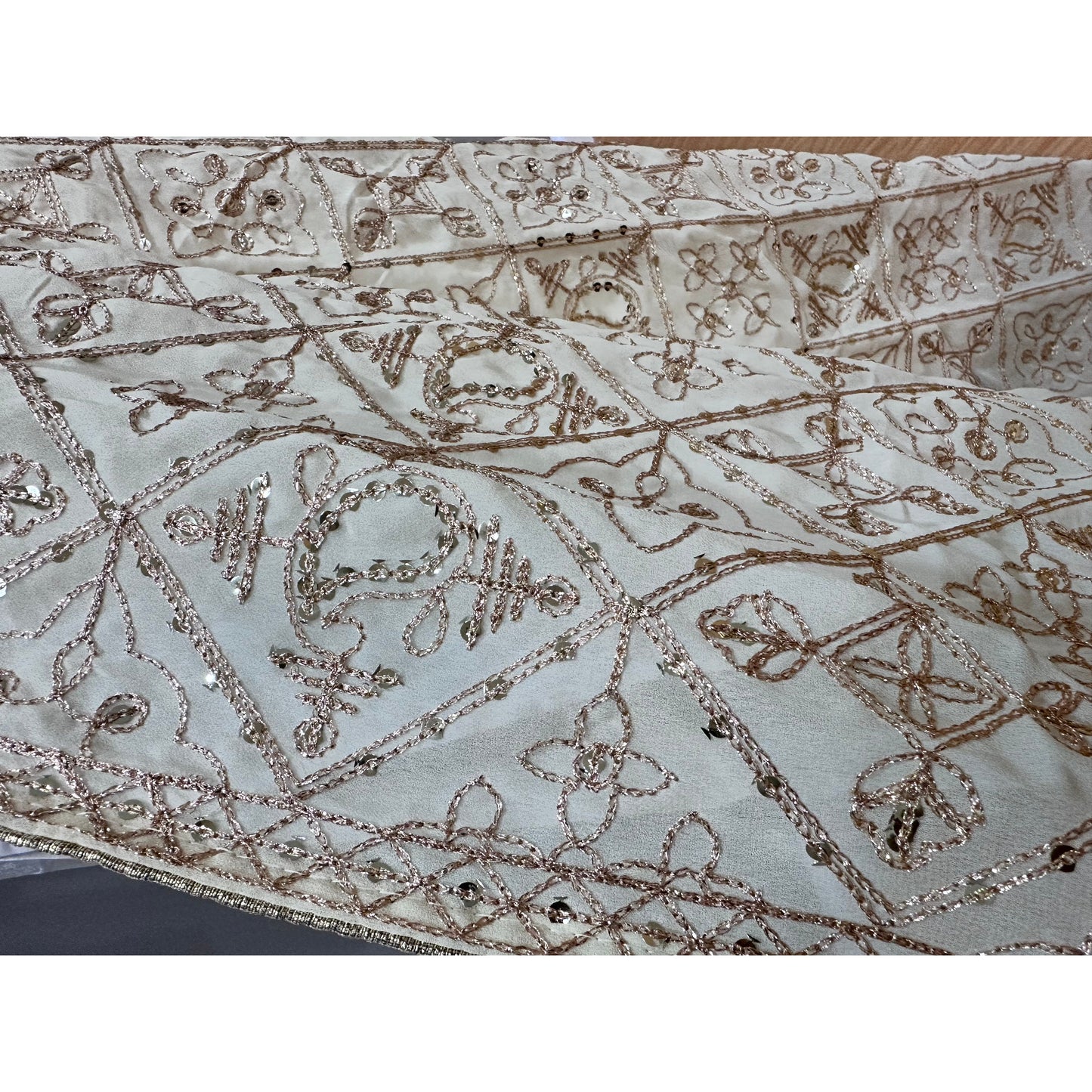 Cream and gold Thread work Dupatta