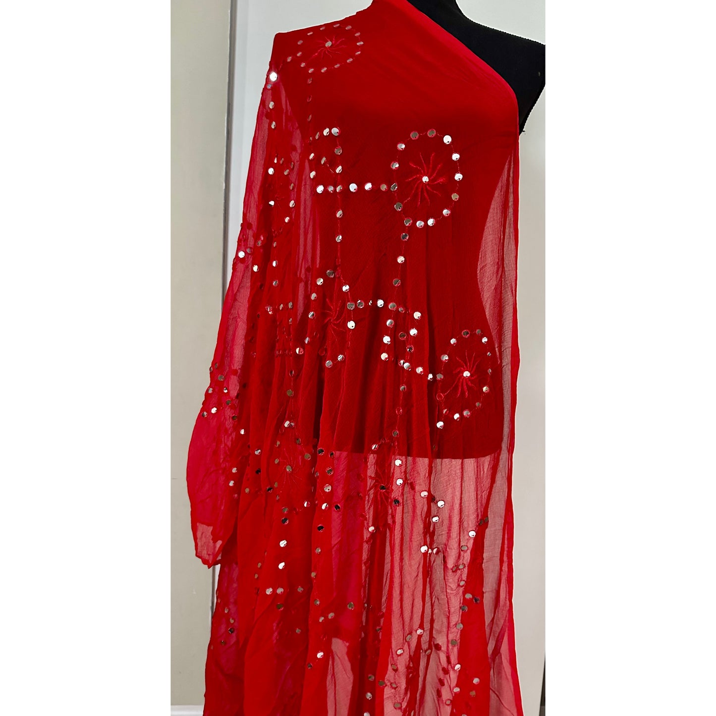 Red Dupatta with Mirror Details