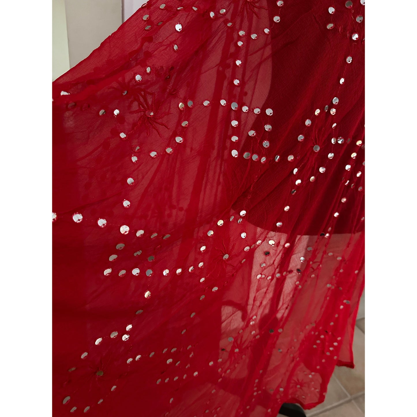 Red Dupatta with Mirror Details