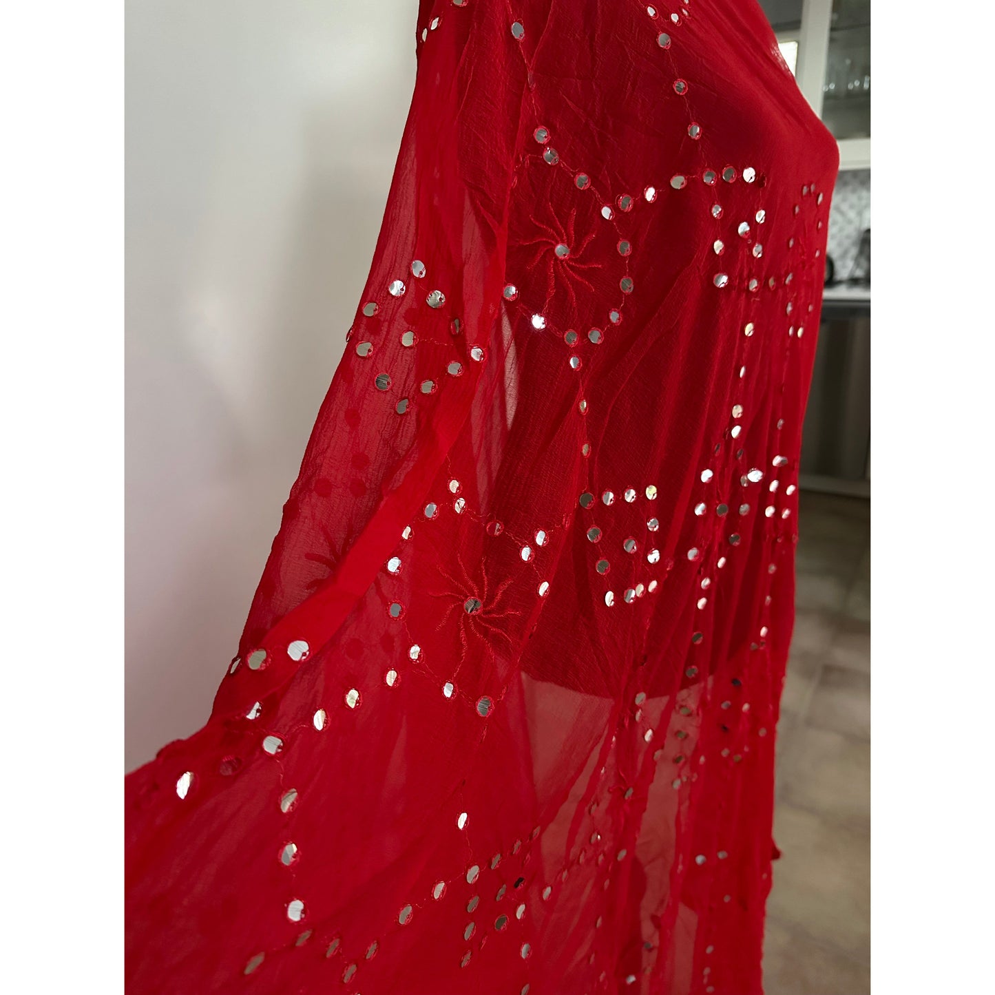 Red Dupatta with Mirror Details