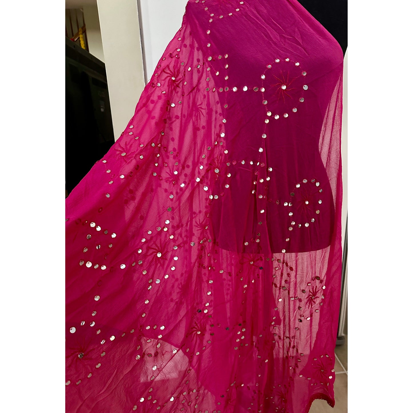 Pink Dupatta with Mirror Details