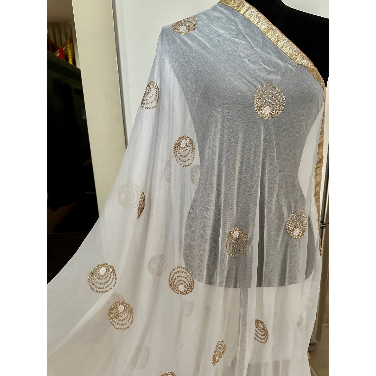 White with Gold Dupatta