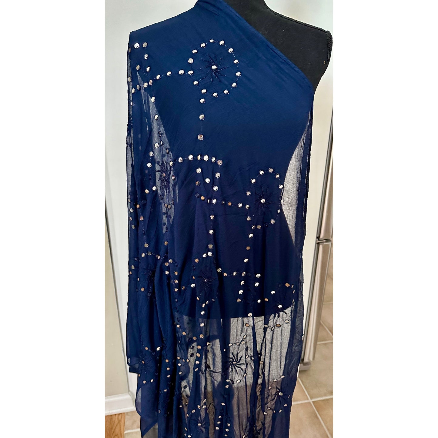 Dark Blue Dupatta with Mirror Details