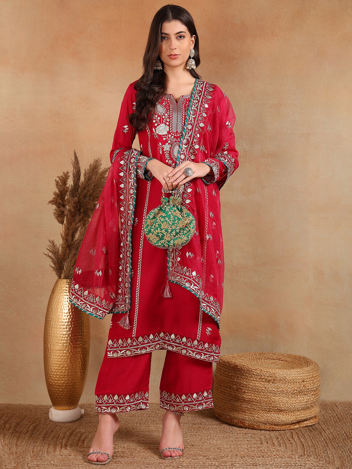 Pink Silk Blend Solid Yoke Design Kurta Set