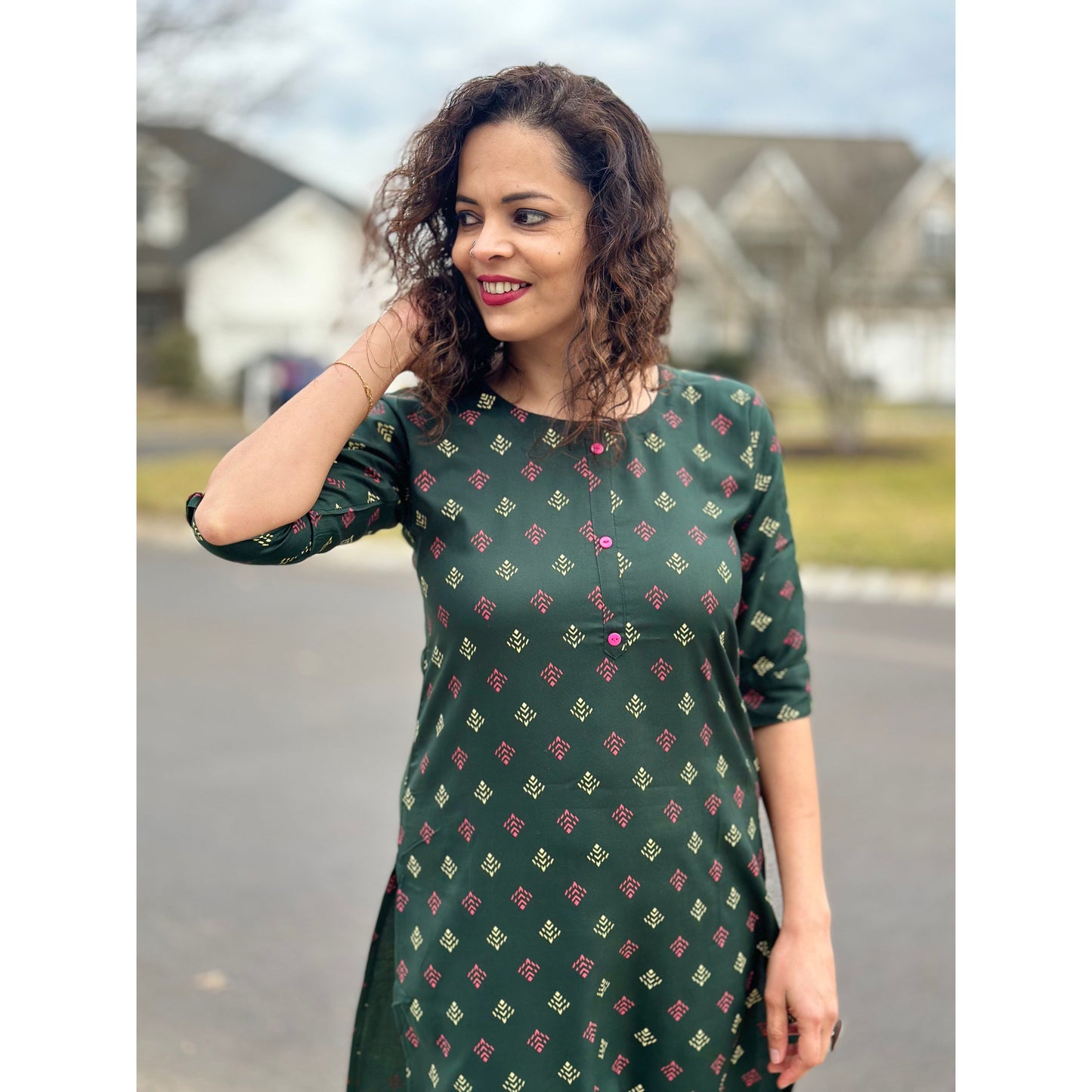 Green Kurta with Prints : Khushboo Collection