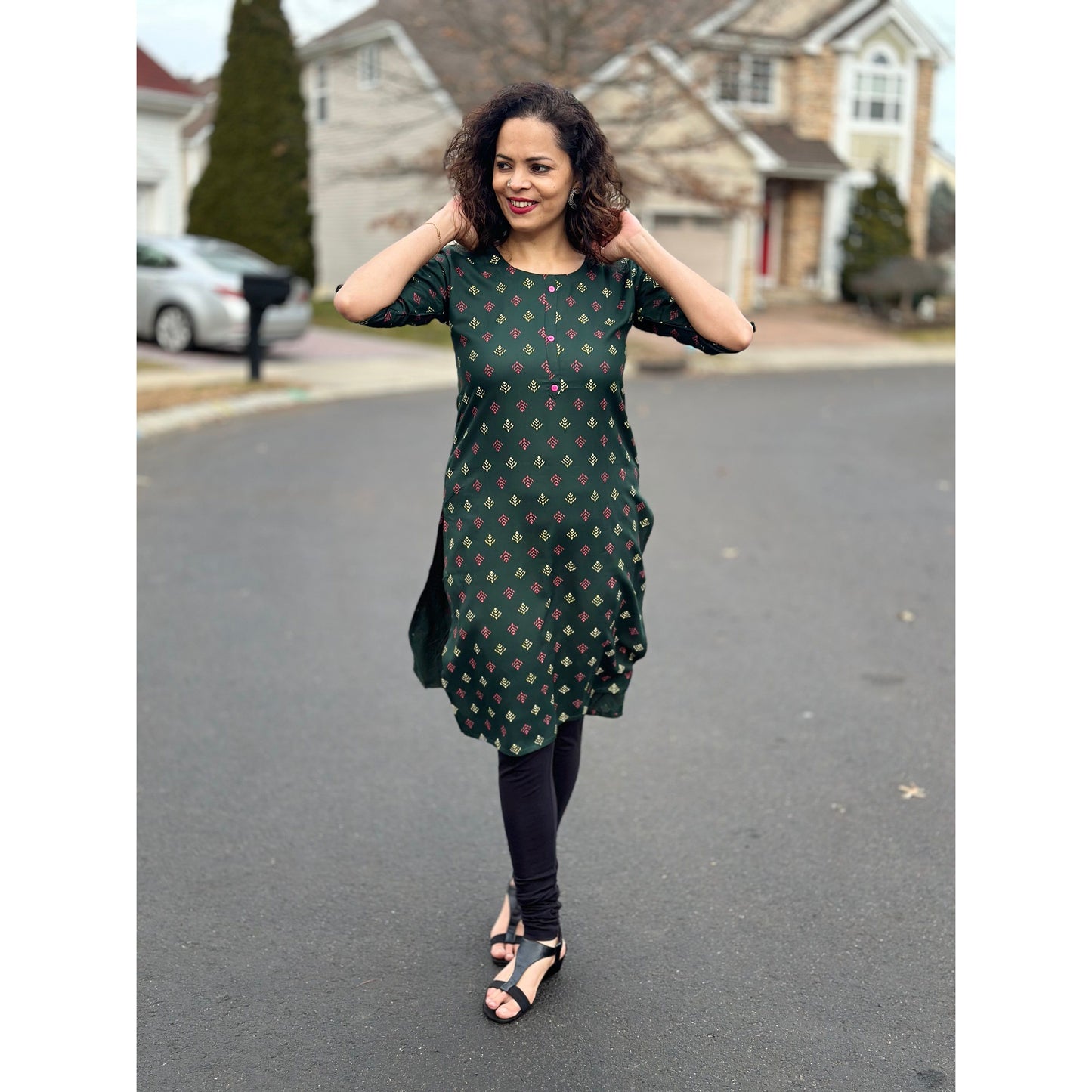 Green Kurta with Prints : Khushboo Collection