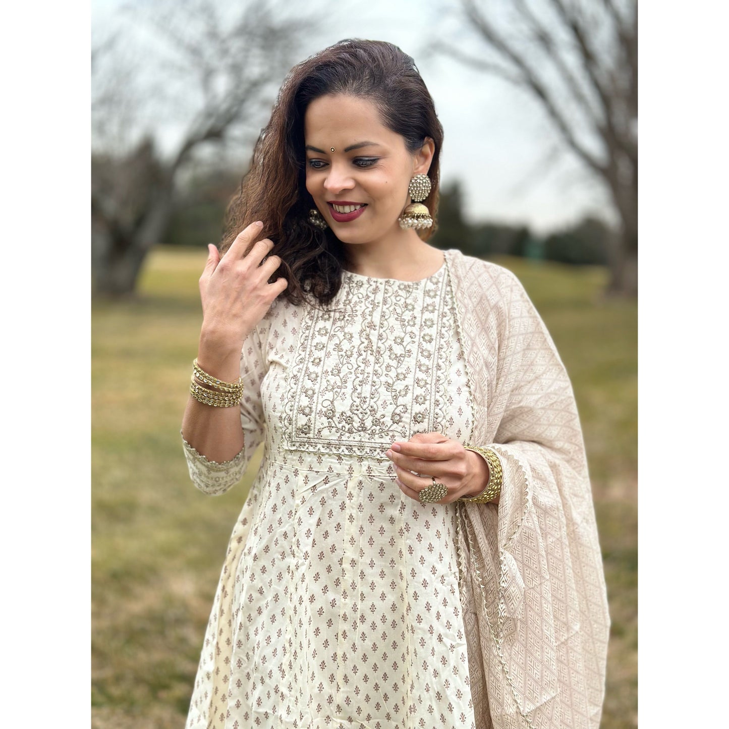 Beige Sharara Set with Gold Details