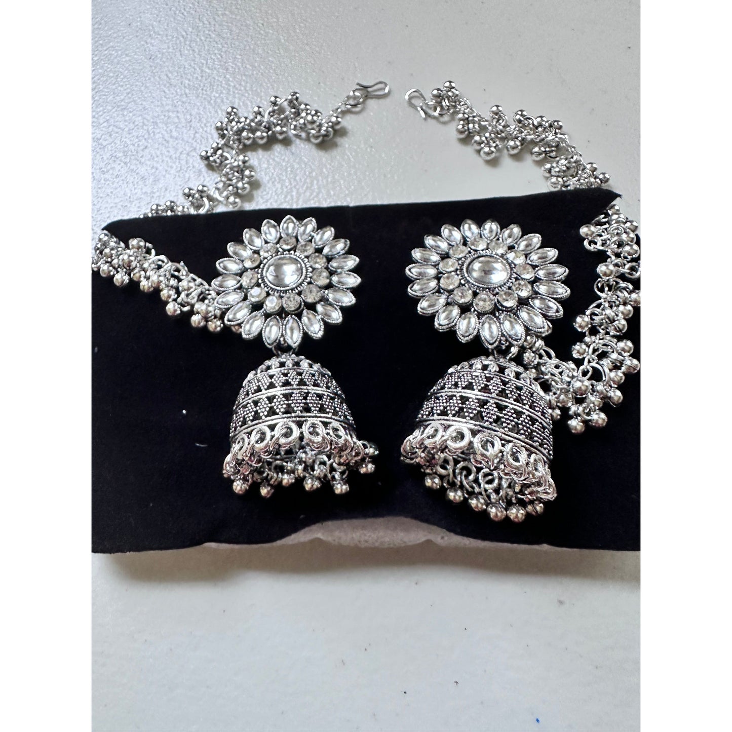 Jhumka Earrings with Long Chain Tasel