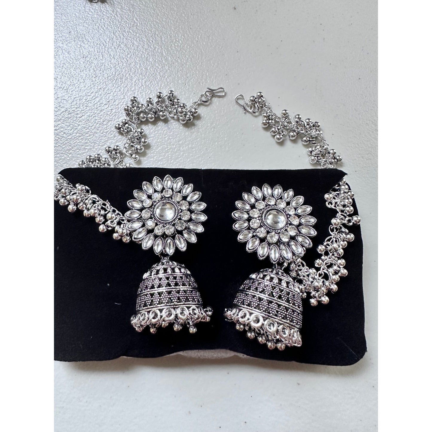 Jhumka Earrings with Long Chain Tasel