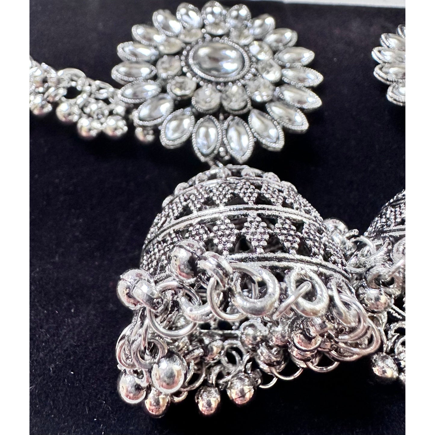 Jhumka Earrings with Long Chain Tasel