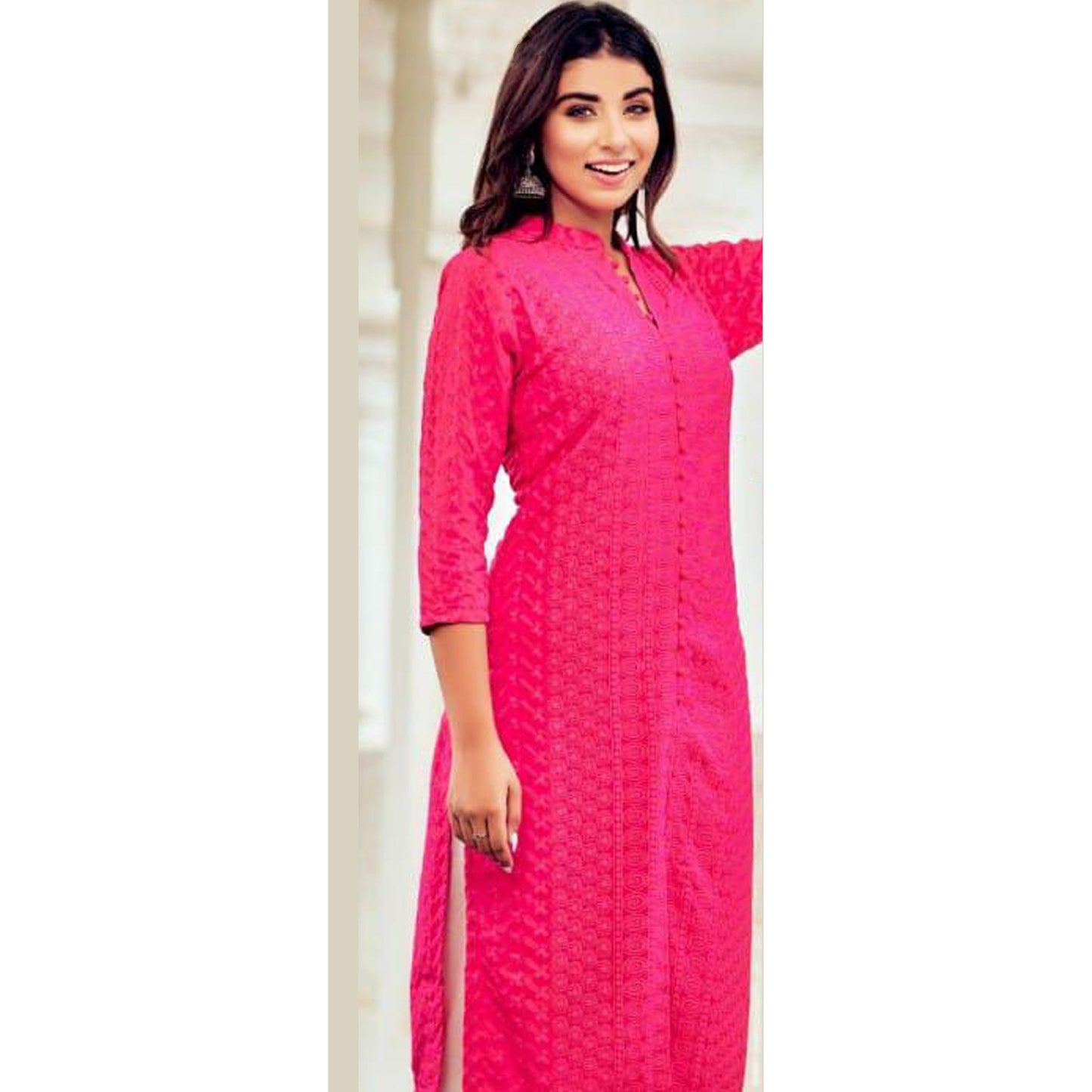 Lakhnavi Chikankari Kurta /Kurti Dark Pink