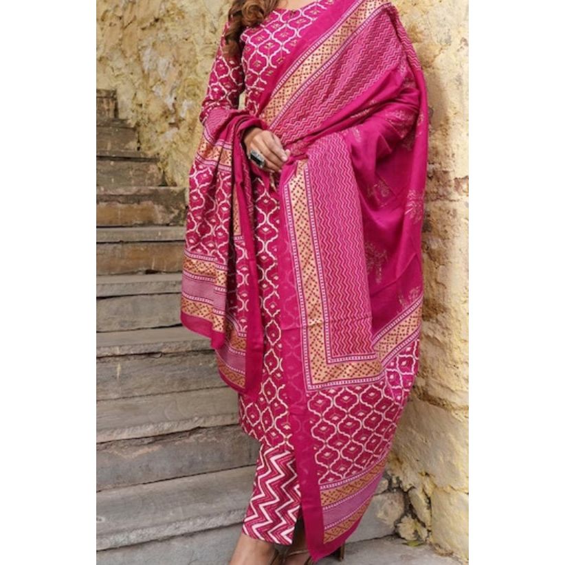 Pink and Gold Festive Wear Kurta Set