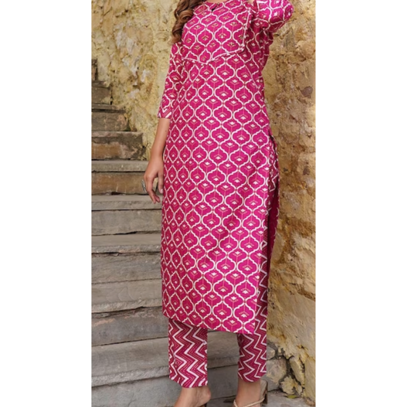 Pink and Gold Festive Wear Kurta Set