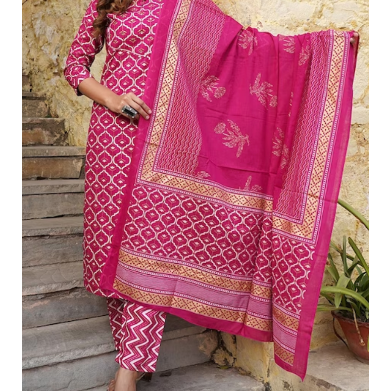 Pink and Gold Festive Wear Kurta Set