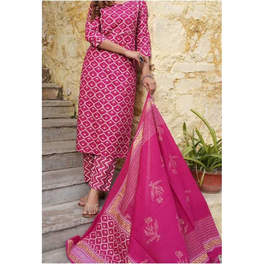 Pink and Gold Festive Wear Kurta Set