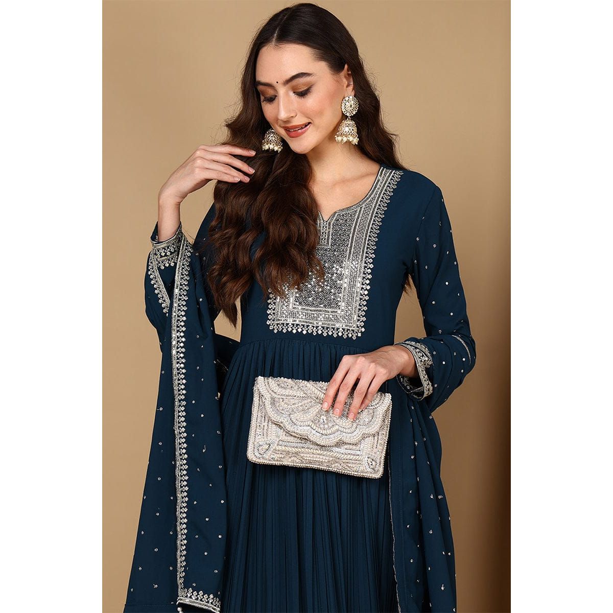 Teal Blue Festive Wear /Party Wear Anarkali Set