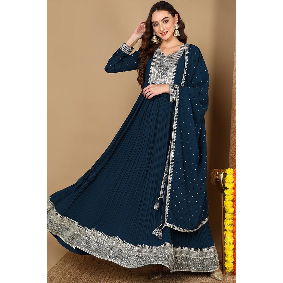 Teal Blue Festive Wear /Party Wear Anarkali Set