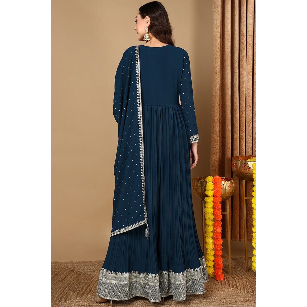 Teal Blue Festive Wear /Party Wear Anarkali Set