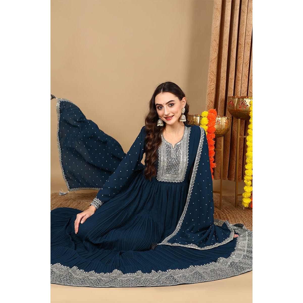 Teal Blue Festive Wear /Party Wear Anarkali Set