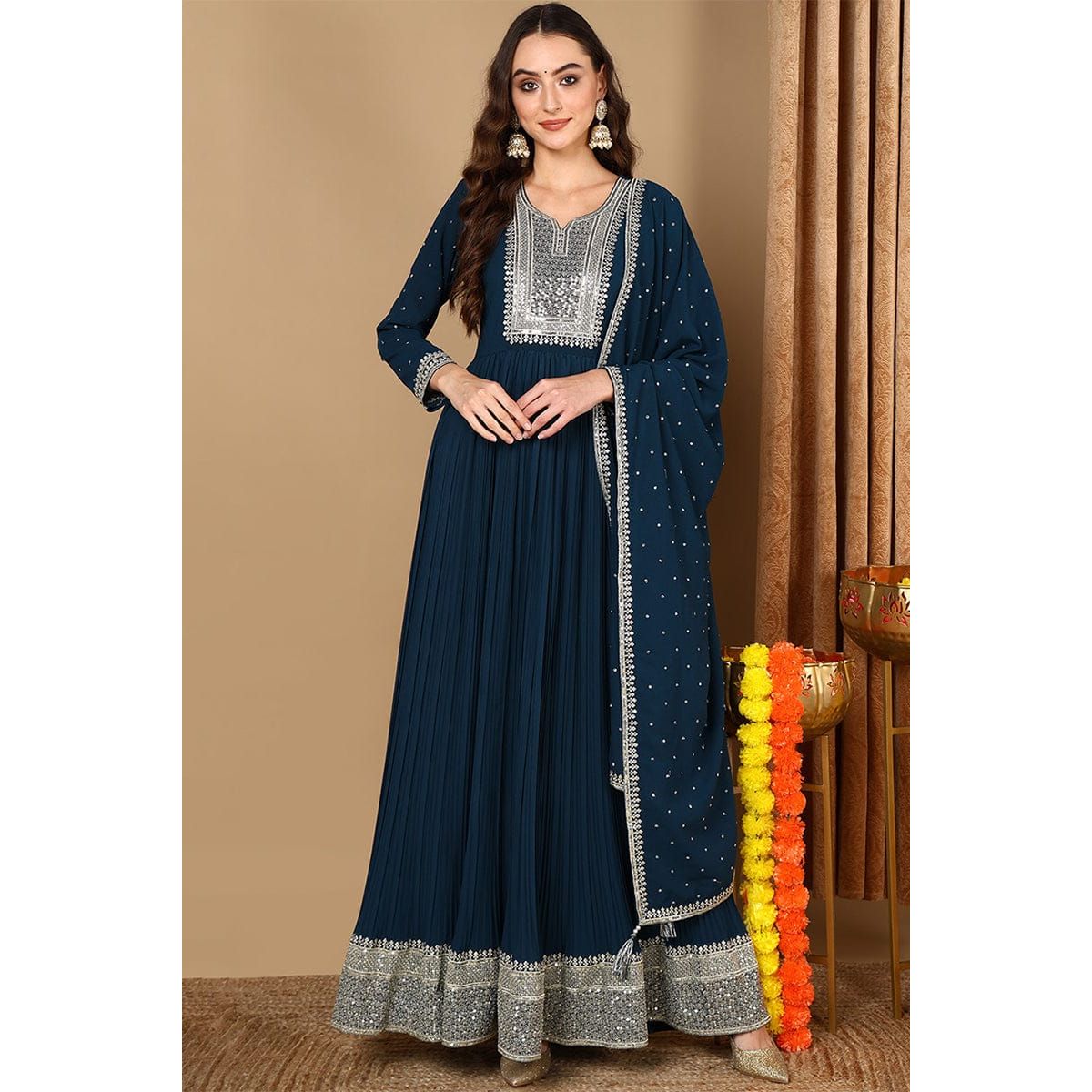 Teal Blue Festive Wear /Party Wear Anarkali Set
