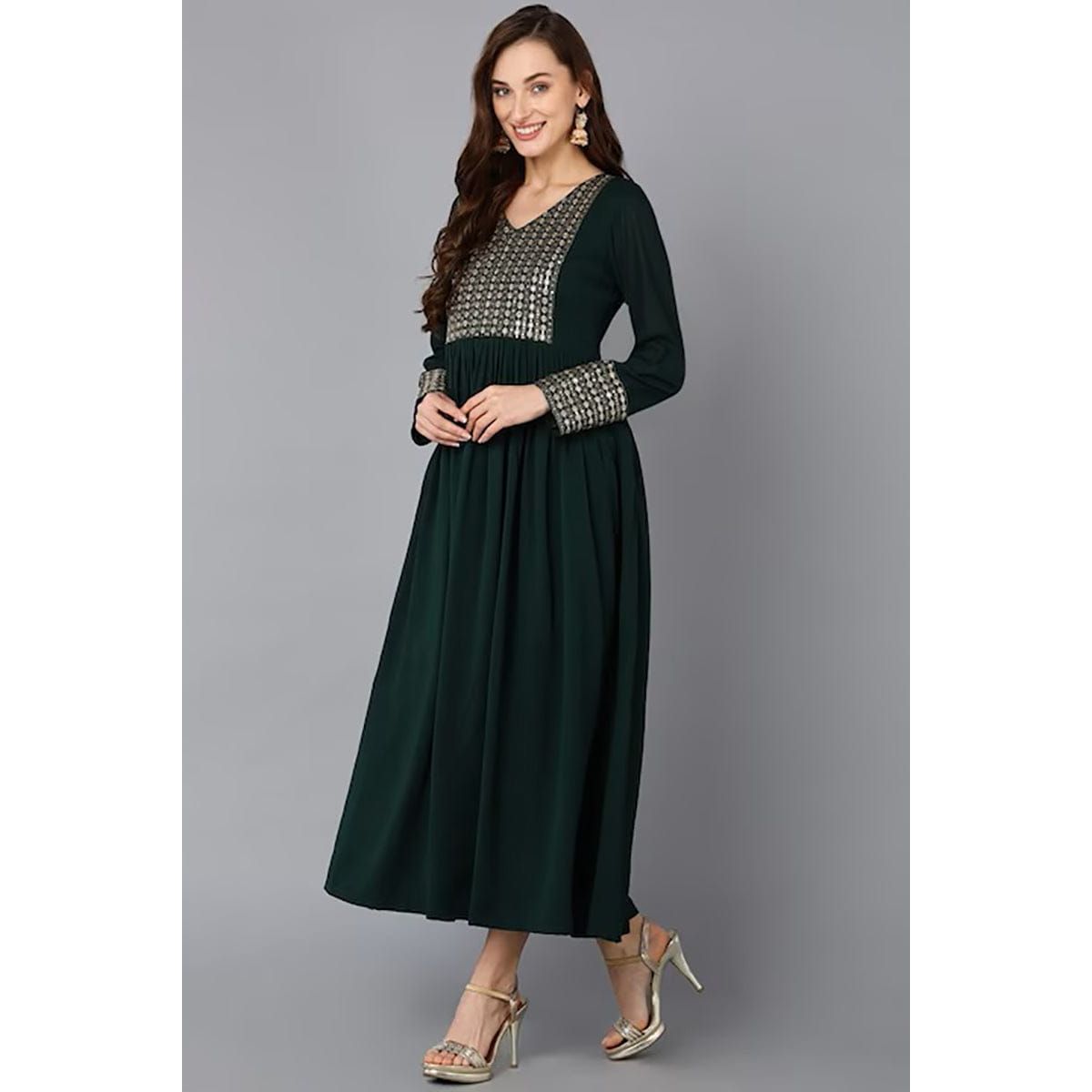 Green Georgette Solid Anarkali Suit Set