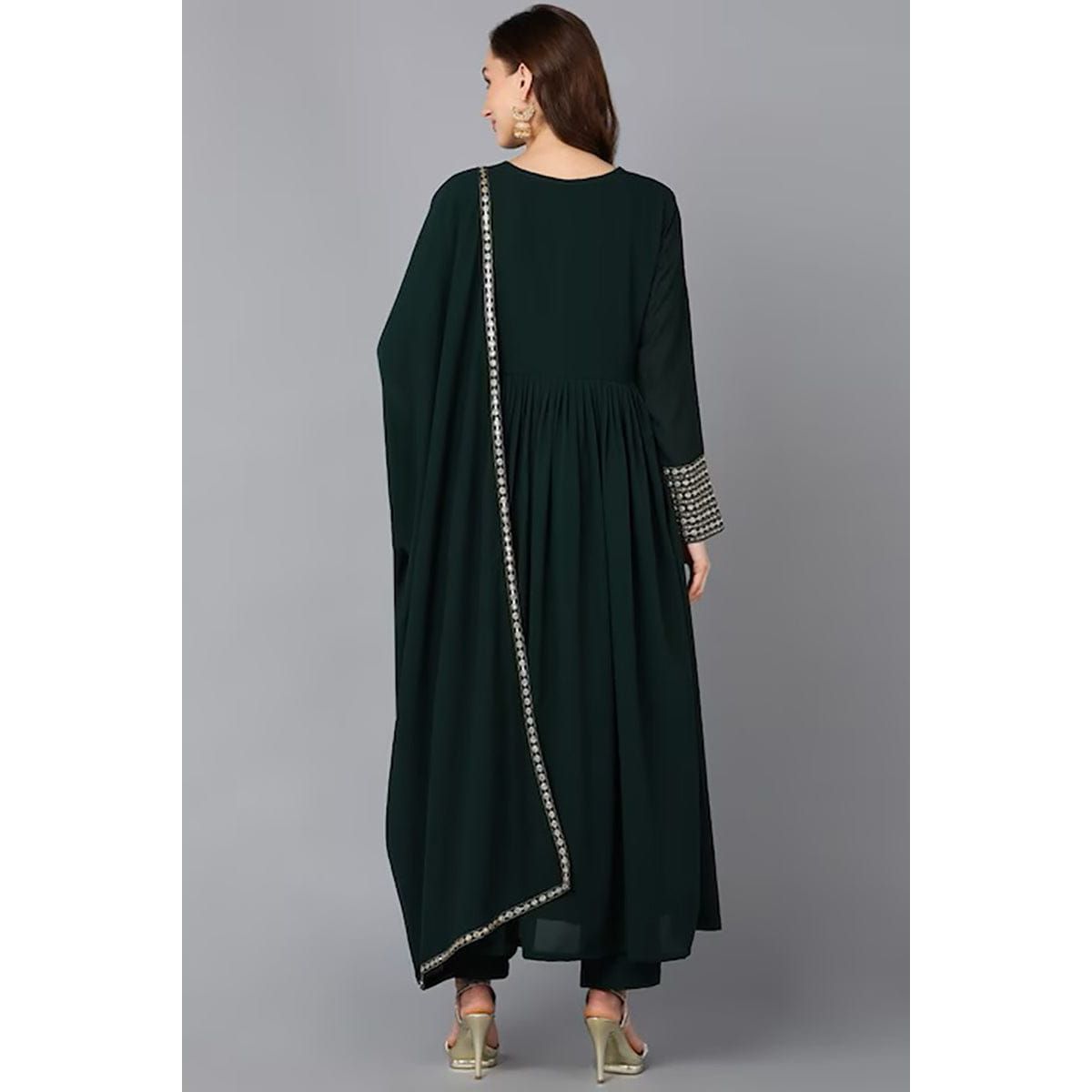 Green Georgette Solid Anarkali Suit Set