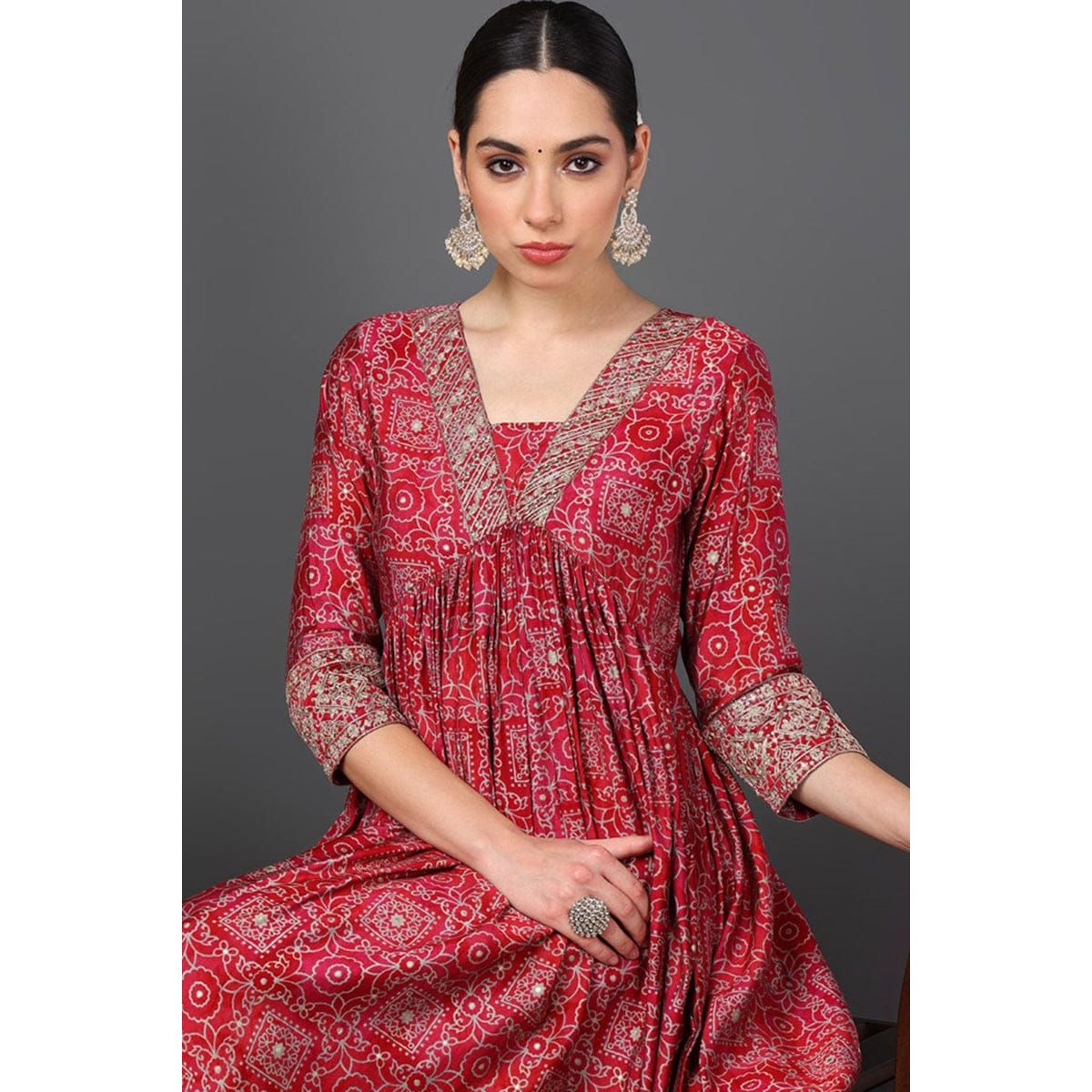 Maroon Printed Flared Suit Set/Festive Wear/Party Wear