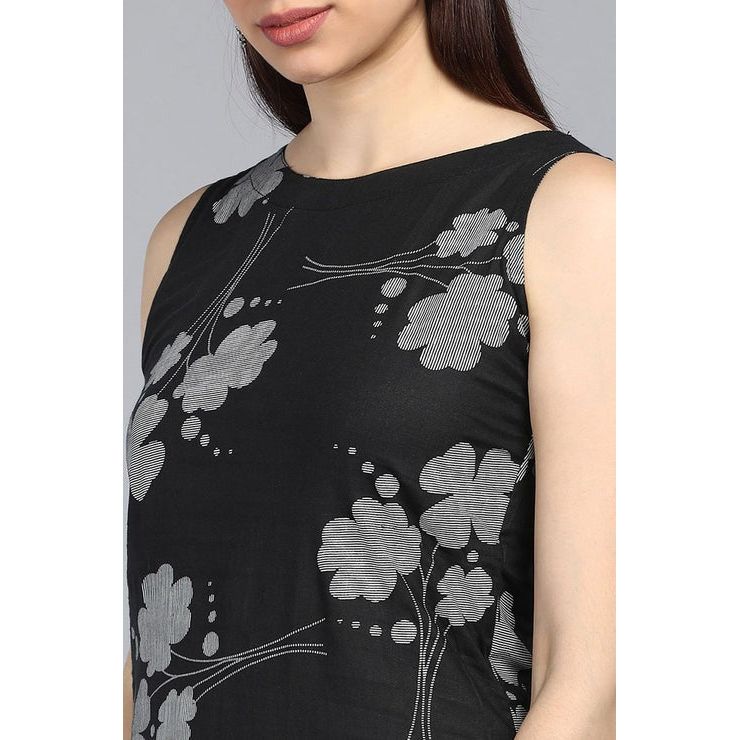 Black Floral Printed Kurta