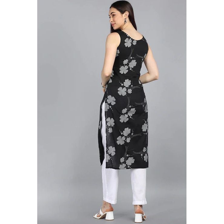 Black Floral Printed Kurta